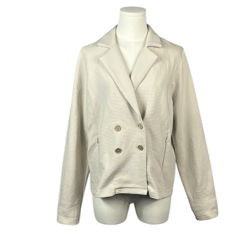 Saint + Sofia Cream Ribbed Rowan‎ Blazer Jacket.